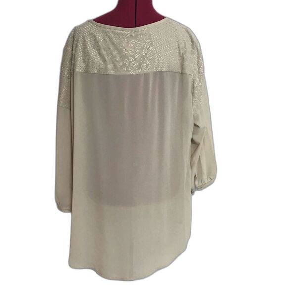 Chico's Sheer Cream Blouse with Beaded Fringe Detail Women Size XXL Embroidered - Picture 2 of 12